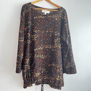French Laundry Animal Print Top Knit Brown Black Stretch Womens Plus Size 2X